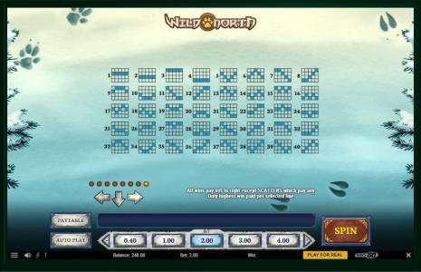 Wild North Slot Machine Paylines Screen