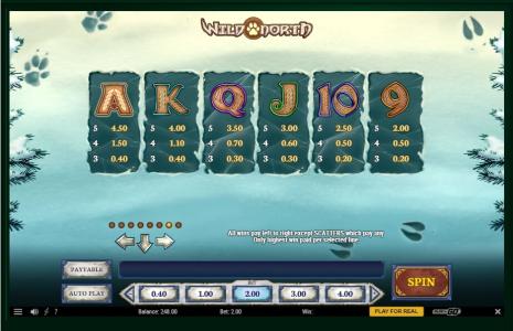 Wild North Slot Machine Paytable Screen