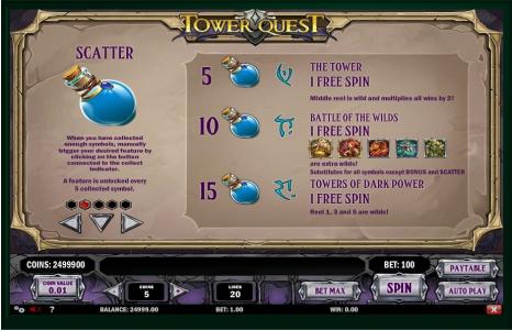 Tower Quest Slot Machine Free Spins Bonus Screen