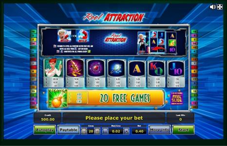 Reel Attraction Slot Machine Paytable Screen