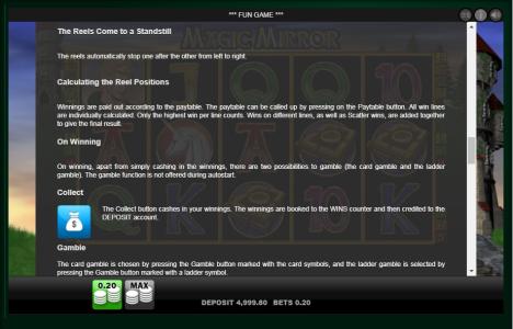 Magic Mirror Slot Machine Game Rules Screen