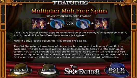 The Slotfather Slot Machine Free Spins Bonus Screen