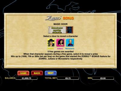 Zorro Slot Machine Bonus Screen