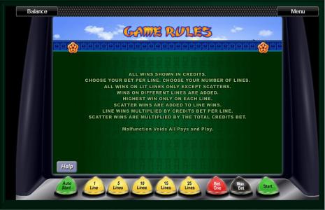 Geisha Slot Machine Game Rules Screen