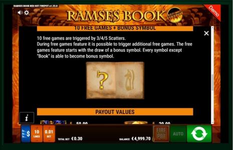 Ramses Book Red Hot Firepot Slot Machine - Free Games Screen