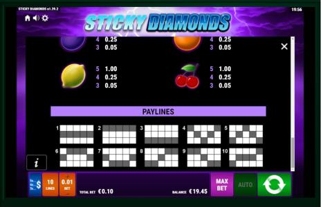 Sticky Diamonds Slot Machine Scatter Awards and Wild Symbol Screen