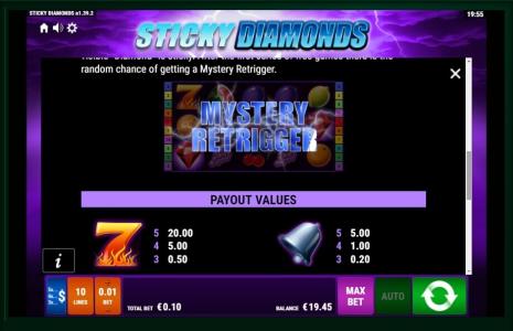 Sticky Diamonds Slot Machine Paytable Screen