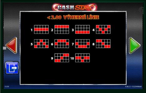 Cash Stax Slot Machine Paylines Screen