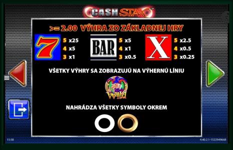 Cash Stax Slot Machine Paytable Screen