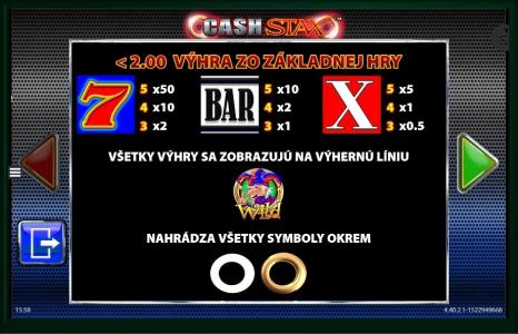 Cash Stax Slot Machine Paytable Screen