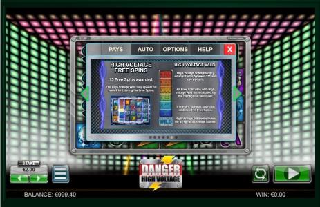 Danger High Voltage Slot Machine Free Spins Bonus Screen