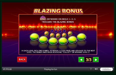 Stars Ablaze Slot Machine Blazing Bonus Feature Information Scree