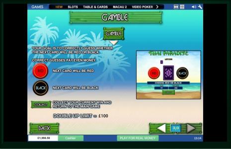 Thai Paradise Slot Machine Thai Paradise Gamble Feature Screen