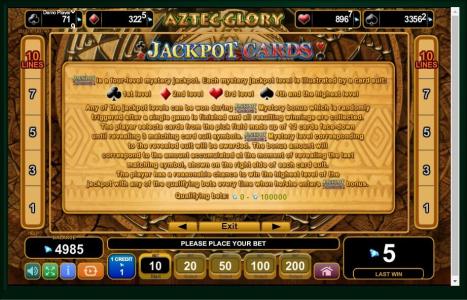 Aztec Glory Slot Machine Jackpot Cards Screen