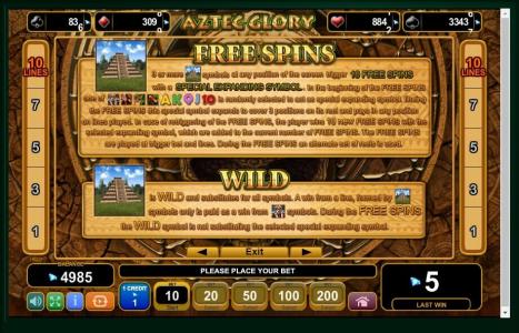 Aztec Glory Slot Machine Free Spins Bonus Screen