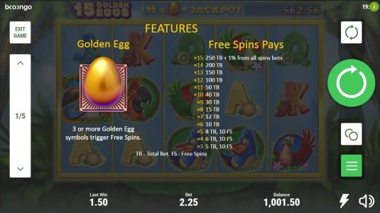 15 Golden Eggs Slot Machine Gamble Feature Screen
