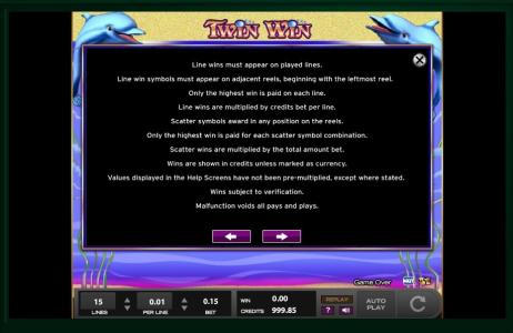 Twin Win Slot Machine Game Rules Information Screen