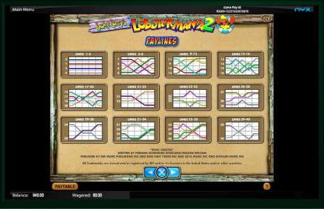 Lucky Larrys Lobstermania 2 Slot Machine Paylines Screen