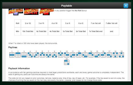 Super Times Pay Hot Roll Slot Machine Paylines Screen