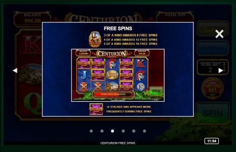 Centurion Free Spins Slot Machine Free Spins Bonus Screen
