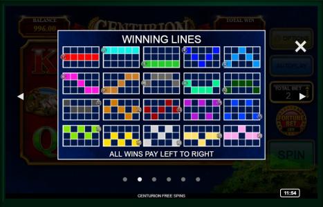 Centurion Free Spins Slot Machine Paylines Screen
