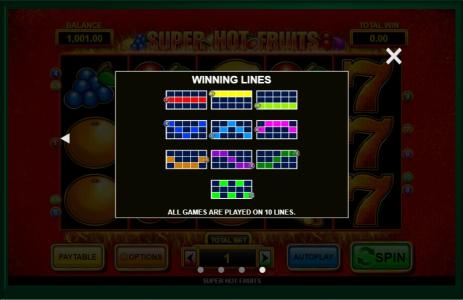 Super Hot Fruits Slot Machine Paylines Screen