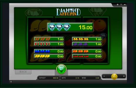 Diamond &amp; Fruits Slot Machine Paytable Screen