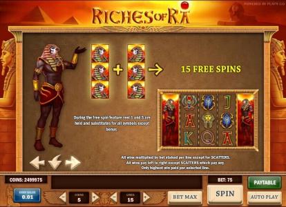 Riches of Ra Slot Machine Free Spins Bonus Screen