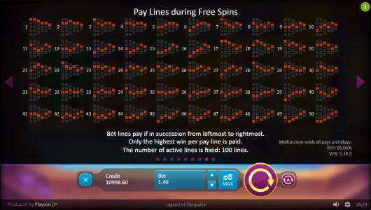 Legend of Cleopatra Slot Machine Paylines Screen