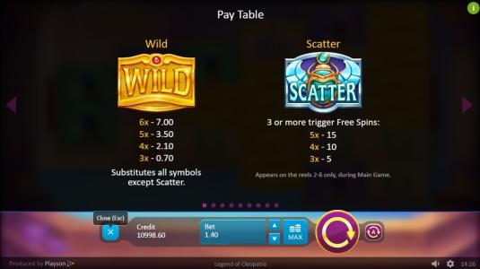 Legend of Cleopatra Slot Machine Paytable Screen